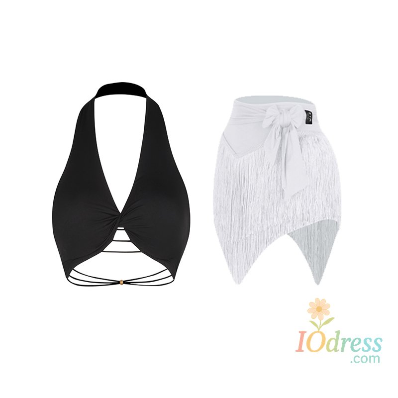 IO Dress ZYM Latin Dance Clothes Summer Women Practice Wear White Black Tops Fringe Skirt Adult Rumba Samba Dance Show Costume DNV23658