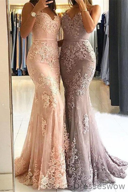 Dresseswow Spaghetti-Straps Lace Appliques Evening Dress Long Mermaid