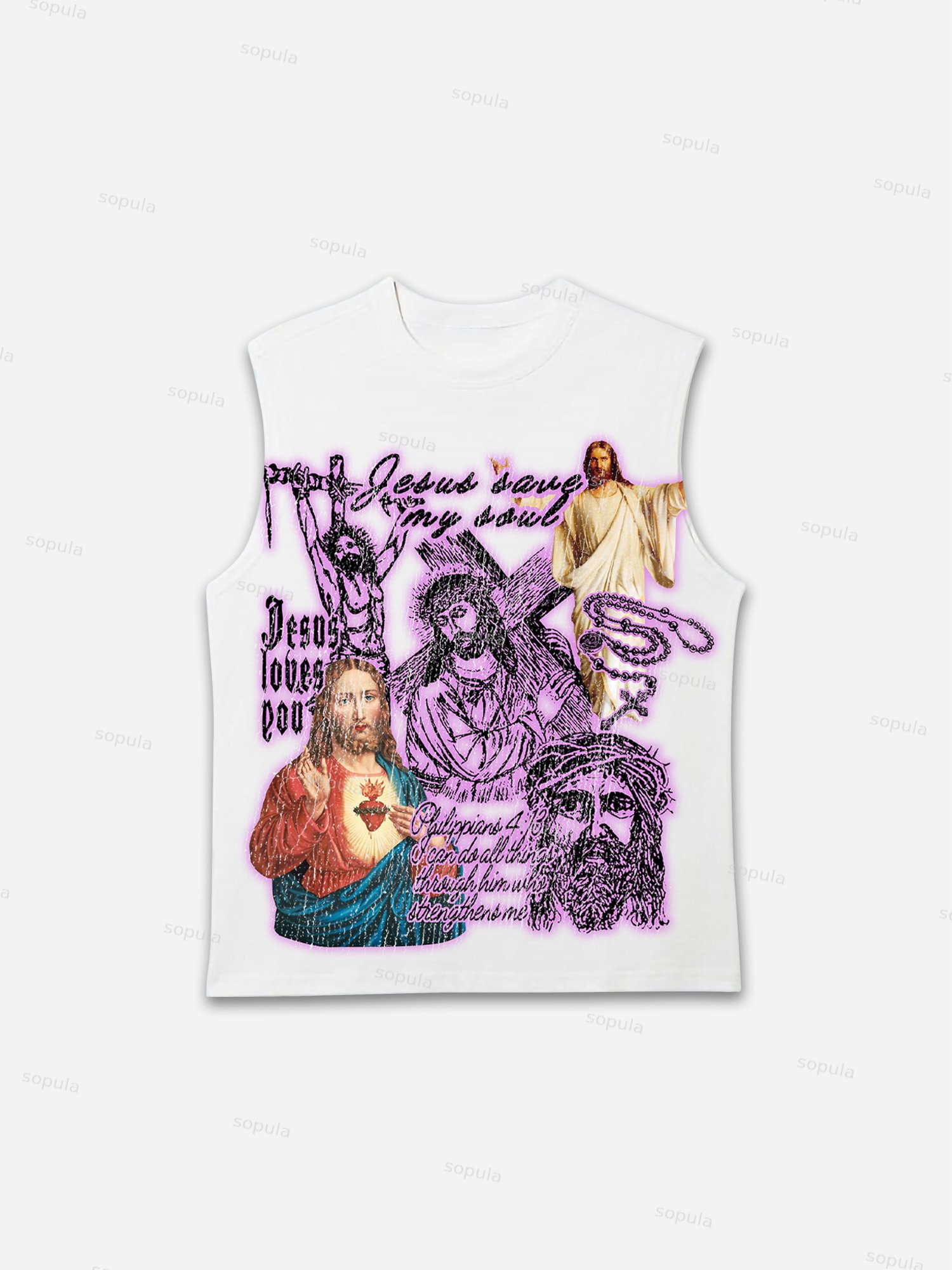 Jesus Portrait Graphic Bible Print Tank Top