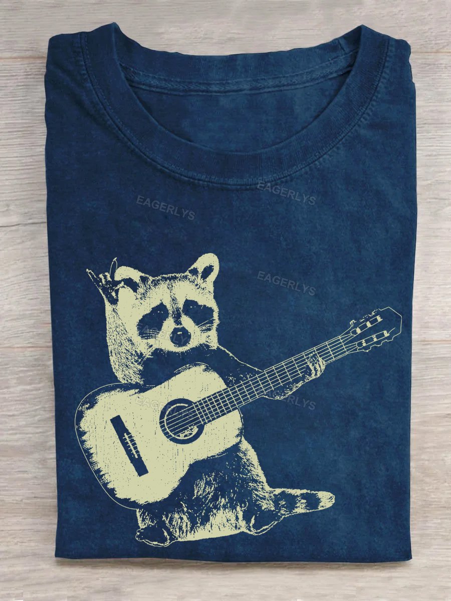 Eagerlys Raccoon Playing Guitar Music T-shirt Eagerlys