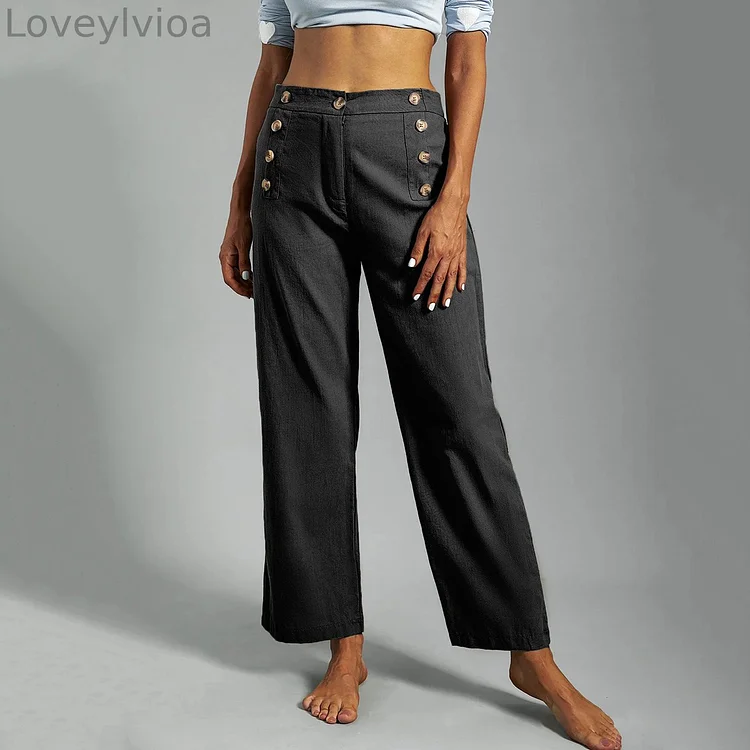 Solid Color Straight Buttoned Casual Pants