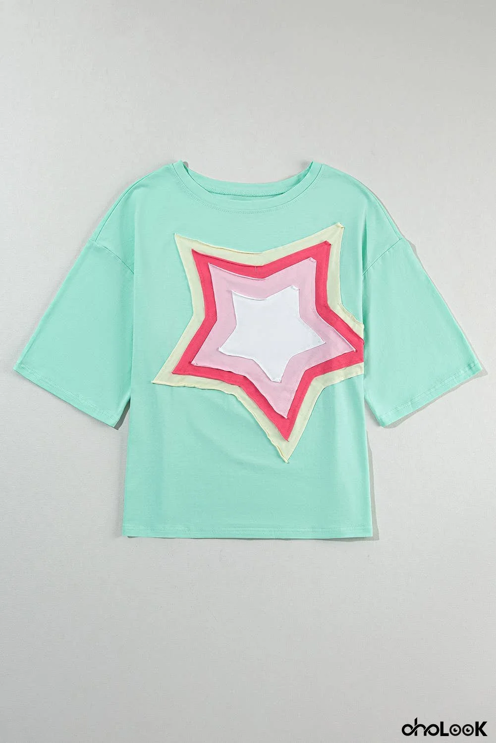 Colorblock Star Patched Half Sleeve Oversized Tee