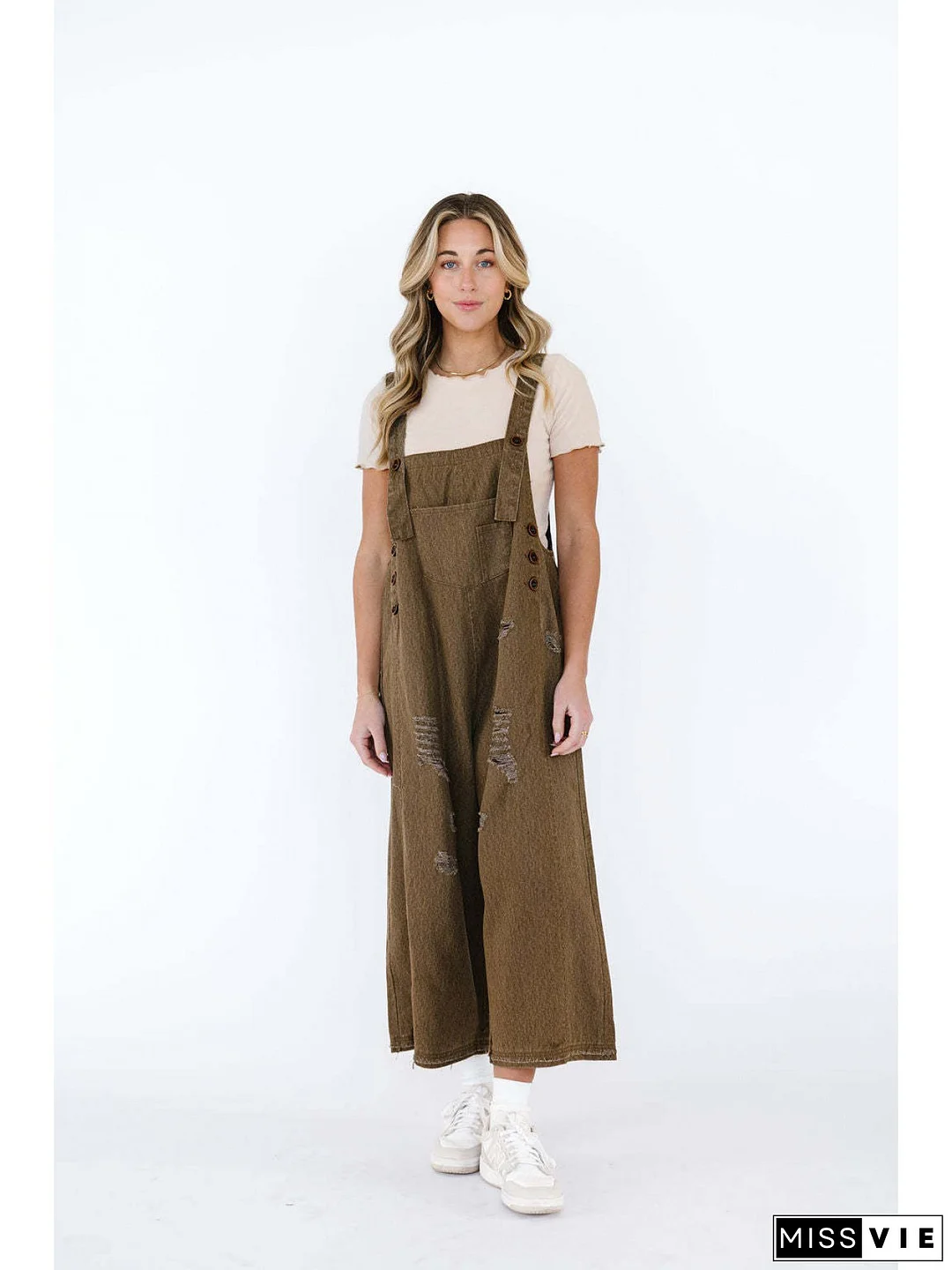 Women‘s Vintage Distressed Oversized Denim Overalls with Belt - Light Wash Blue Jeans Jumpsuit, Loose-Fit Wide-Leg Design & Back Strap Closure for Casual Casual Attire, Spring Summer Fall Outfits (No-Stretch Fabric) - Retro Street Style Outfit