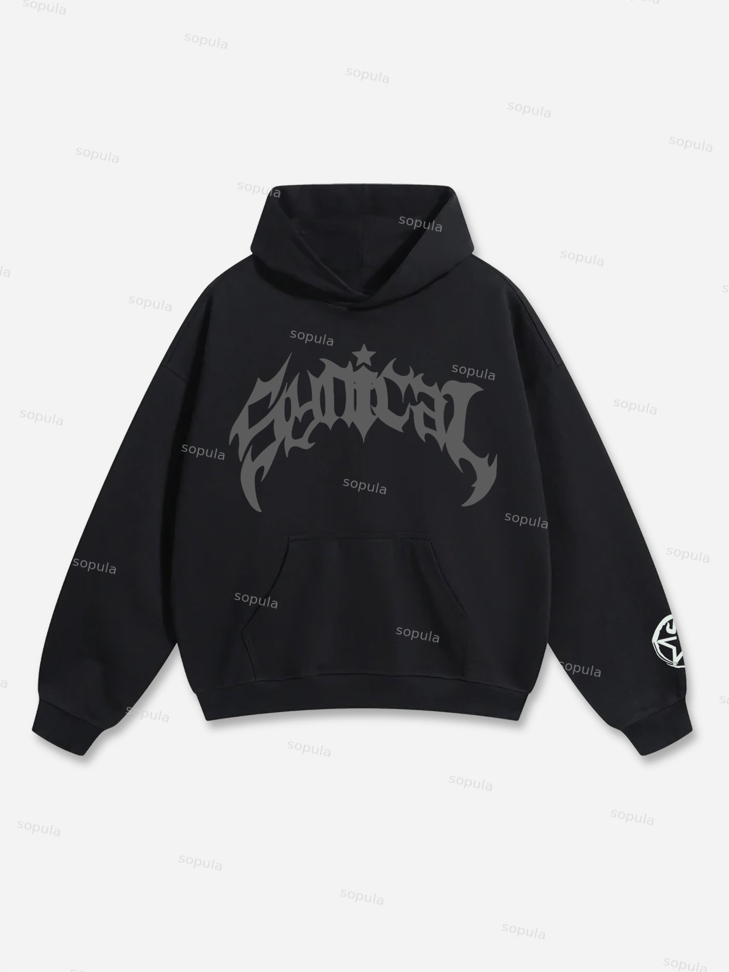 Puff Print Monochrome Reborn Pocket Hoodie
