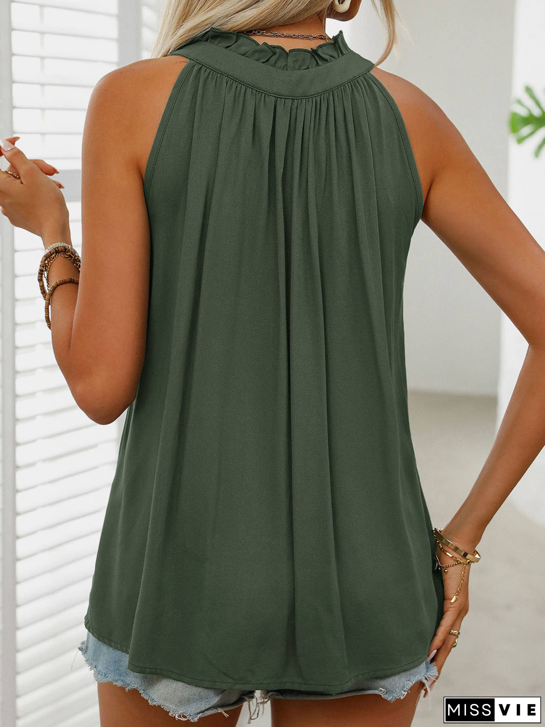 Sleeveless Lace Up V-neck Shirt Top