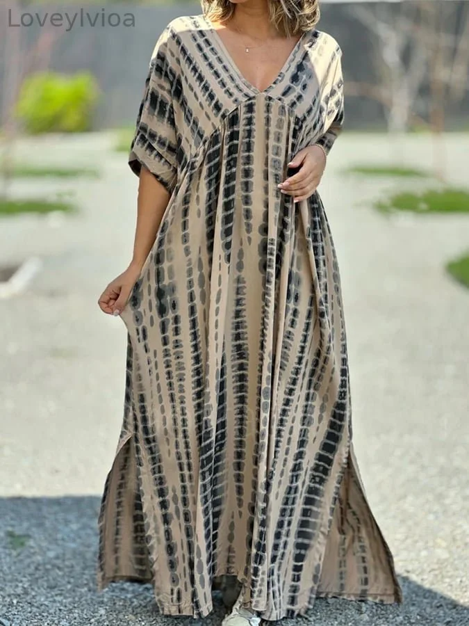 Women's Vacation Swing Short Sleeve Printed V-Neck Long Elegant Dresses
