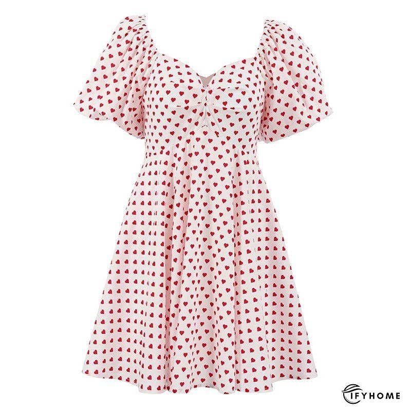 Boat Neck Puff Sleeve High Waisted A-Line Printing Mini Dress | IFYHOME