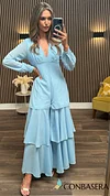 Lizzie Blue V Neckline Long Sleeve Maxi Jumpsuit