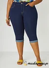 Cuffed Mid Rise Denim Capris