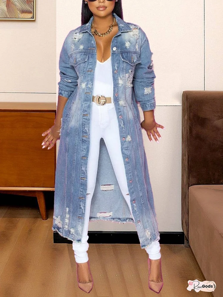 Long Sleeve Raw Hem Denim Jacket