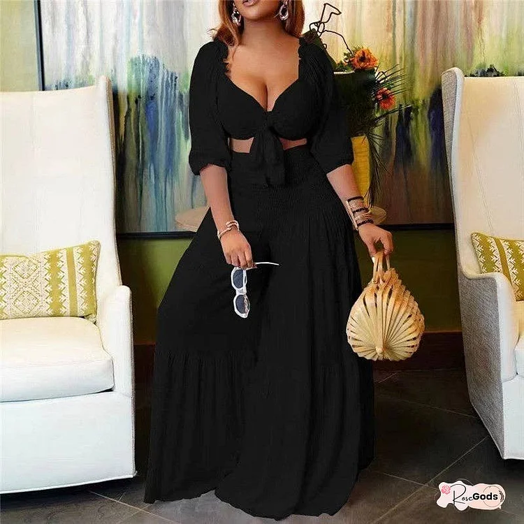 Wrap Bandeau Top Wide Leg Pants Plus Size Set