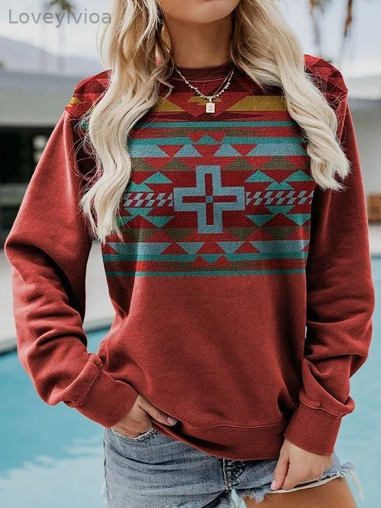 Western Style Retro Ethnic Print Top