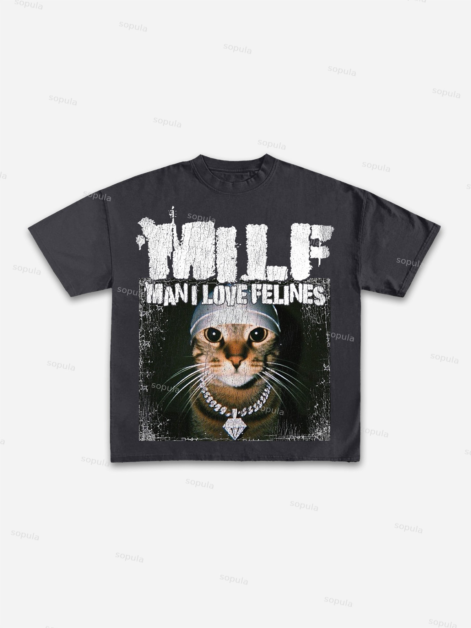 Sopula Man I Love Felines Print Cotton T-shirt