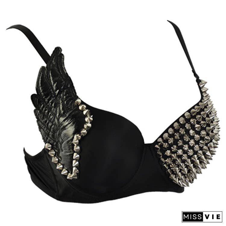 Sexy Dark Punk Rivet Wings Bra