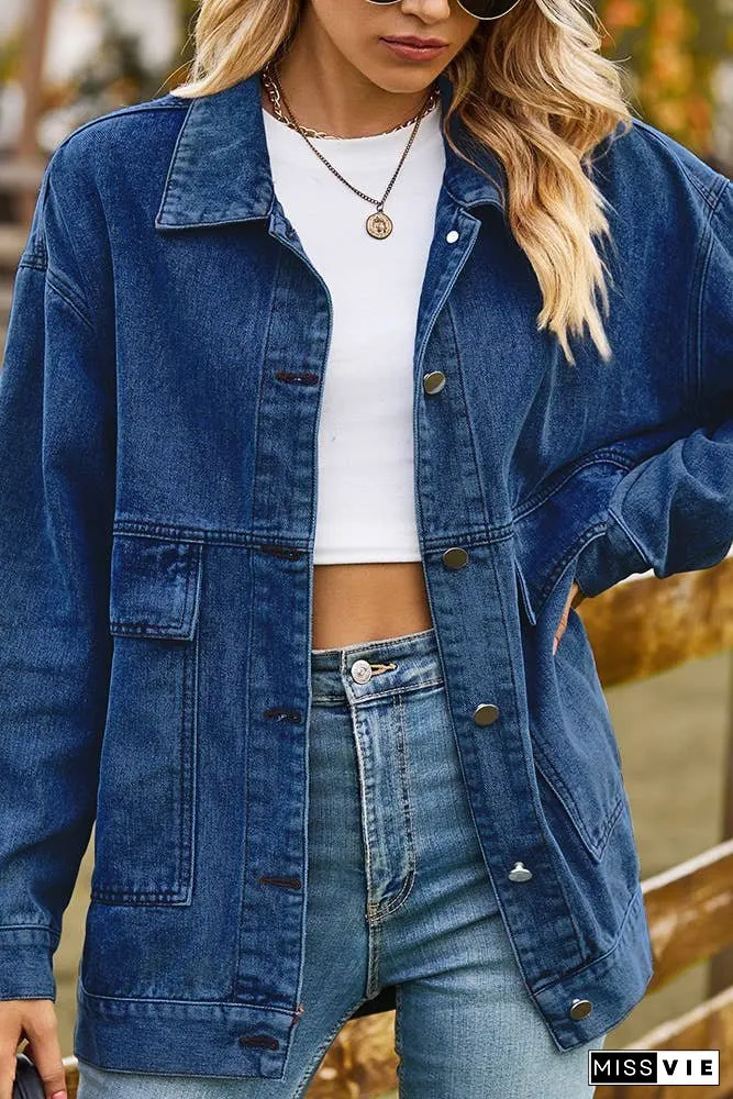 Plain Washed Denim Big Pockets Oversize Jacket MN22