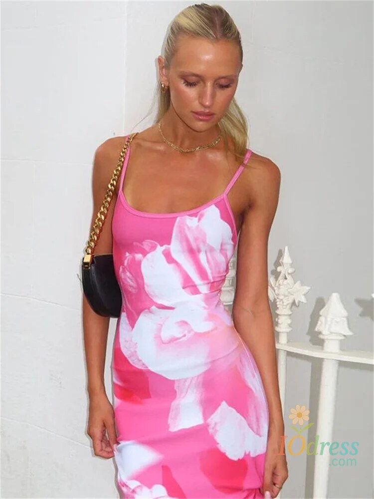 IO Dress Tossy Summer For Women Halter Dress Printed Slim Backless Casual Boho Maxi Dress Floral Spaghetti Sundress Female Long Skirt New