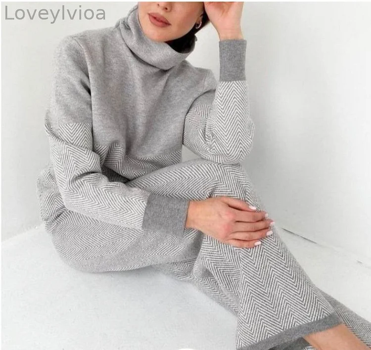 Lazy simple half high neck loose two-piece sets