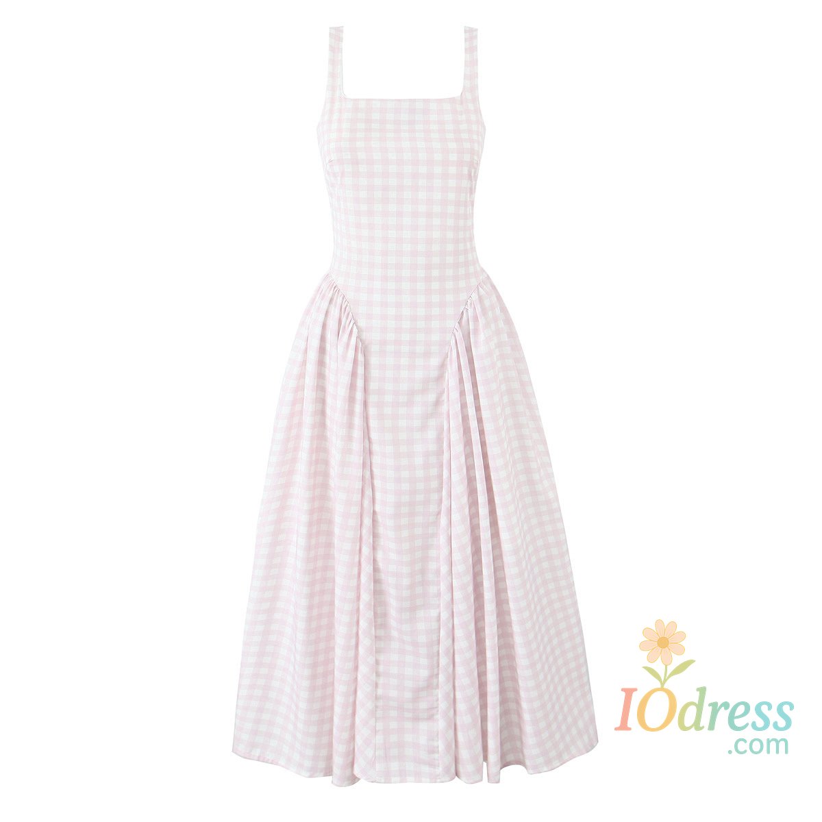 IO Dress YENKYE Lace Up Bandage Plaid Sling Dress Women Elegant Square Neck Low Waist A-line Midi Summer Dresses Holiday Party Robe 2025