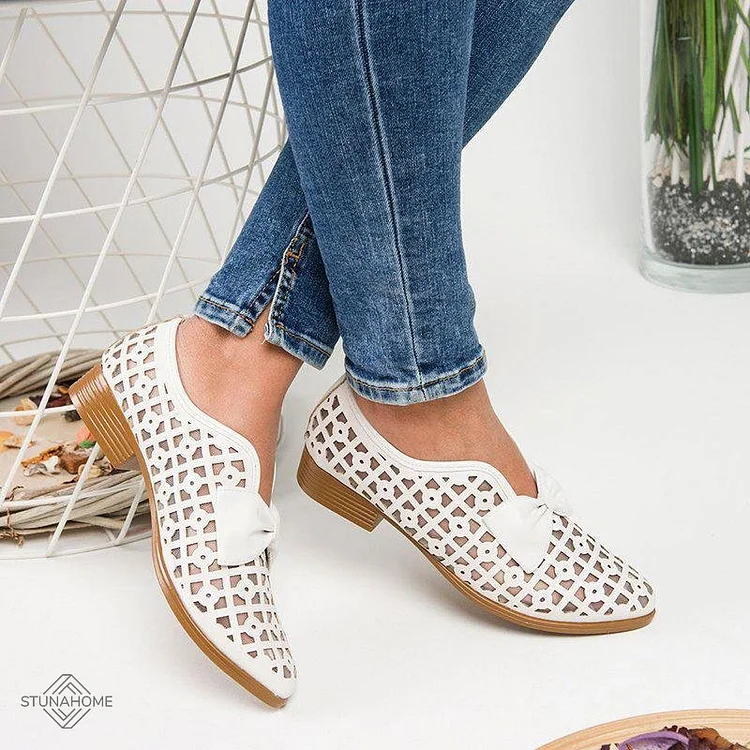 Hollow Out Chunky Heel Loafers shopify Stunahome.com