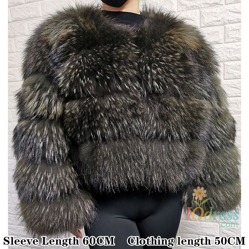 IO Dress 2025 Maomaokong Real Fur Coat Women Natural Raccoon Fur Jacket Female Winter Warm Fox Fur Coat High Quality Long Sleeve With Hat