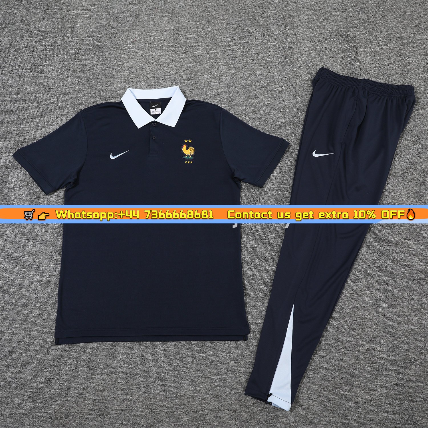 France 25-26 POLO Short-Sleeve Training Set - Deep Blue Top and Pants