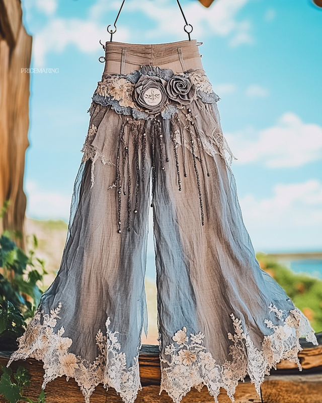 Summer Vacation Ruffle  Lace Patchwork Pant ccdb a810