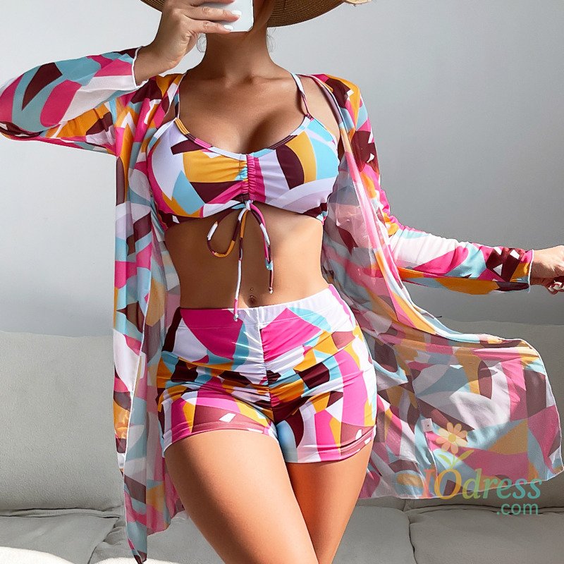 IO Dress 2025 Print Three-Piece Swimsuits Tankini Sets Female Swimwear Push Up For Beach Wear Bathing Suits Pool Women's Swimming Suit