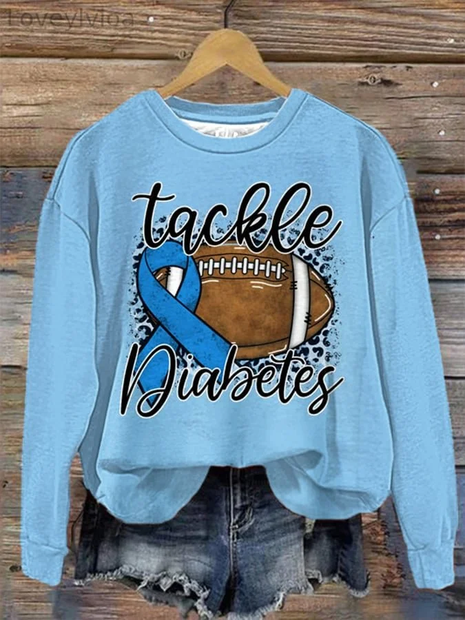 Women's Tackle Diabetes Blue Football Awareness Sweatshirt