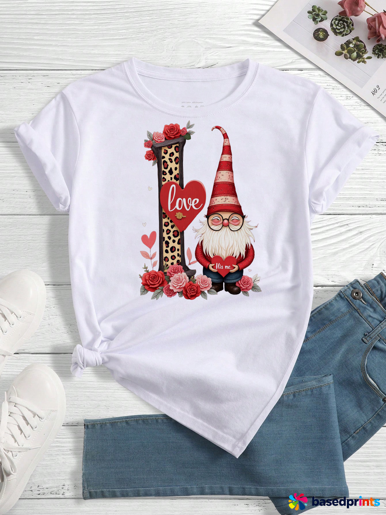 Valentine's Day Gnome T-Shirt Cotton Short Sleeve Women's Tops