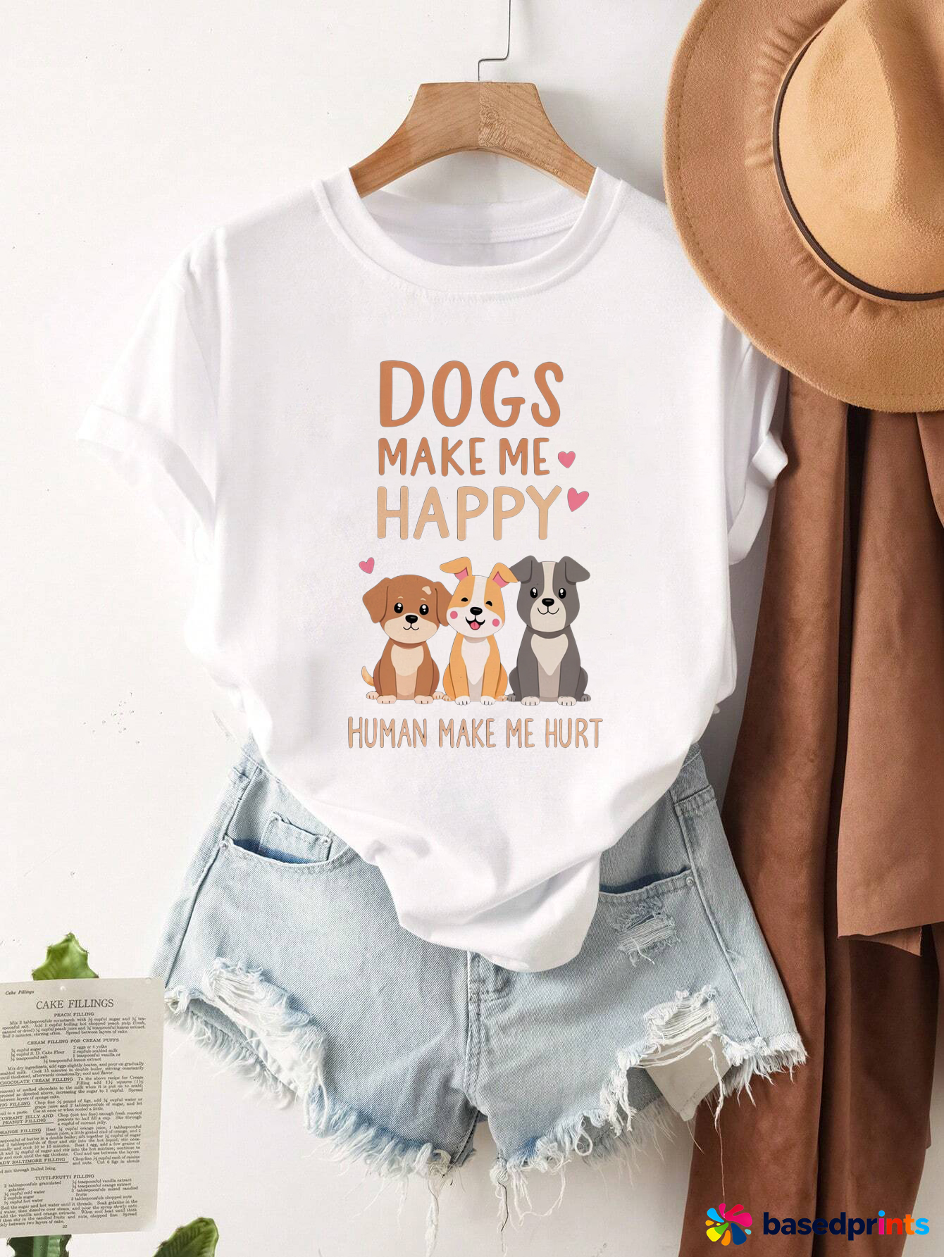 Dogs Make Me Happy T-Shirt Women's Casual Short Sleeve Tee Shirt