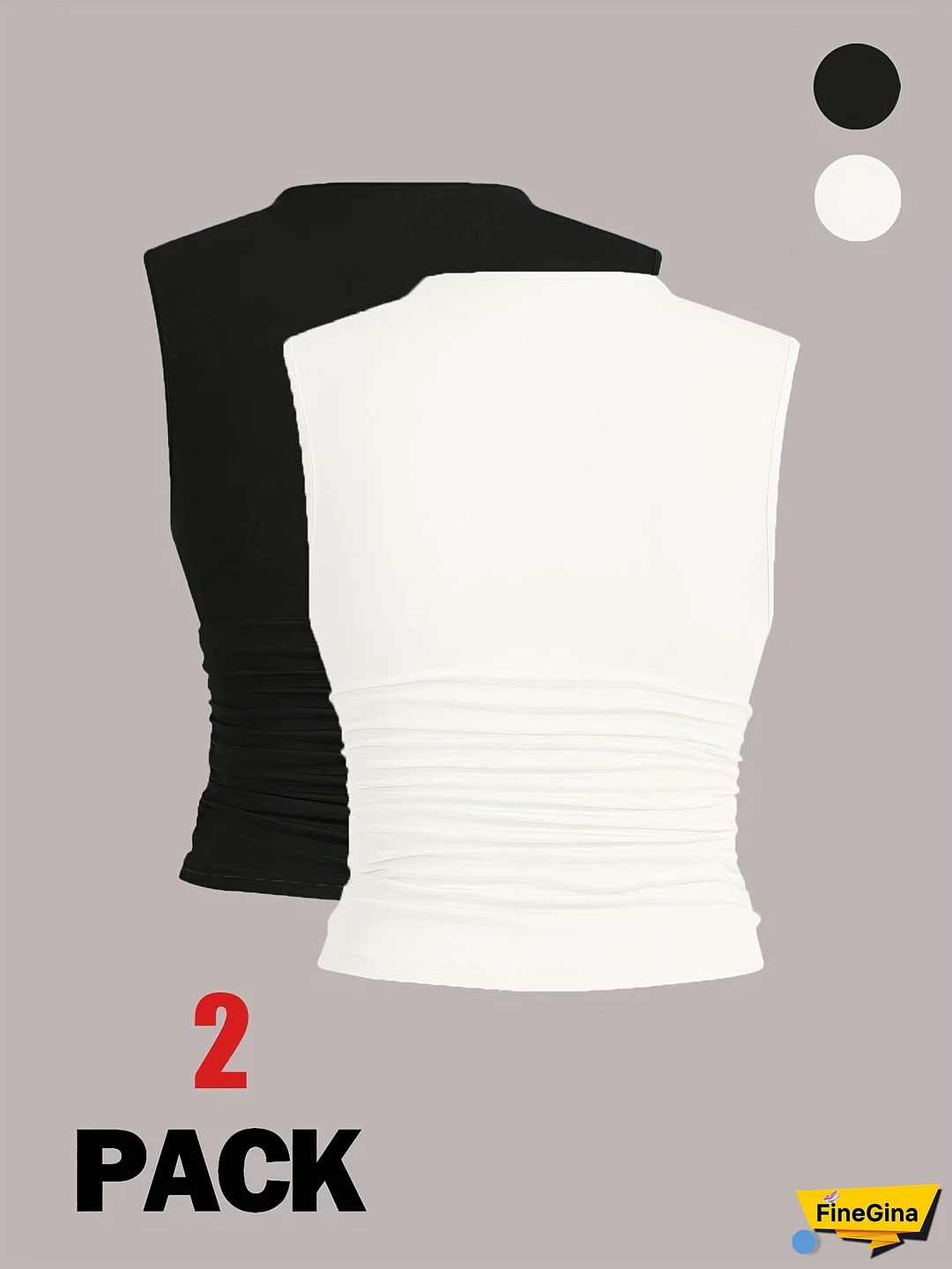 Women‘s Spring/Summer Essential High-Neck Ruffle Sleeveless Tops - 2pcs, Black & White, Frilled Detail, Perfect for Adult Fashion, Sleeveless Tops|Ruffle Detail|Solid Color Tops