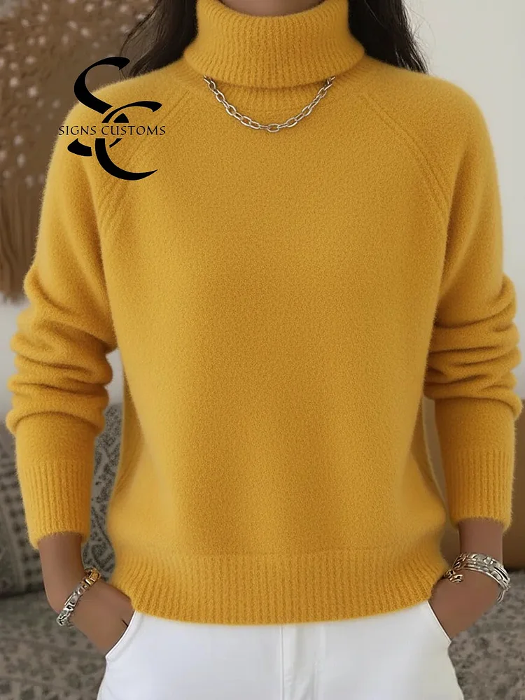 Cozy Casual Solid Color Turtleneck Sweater Top