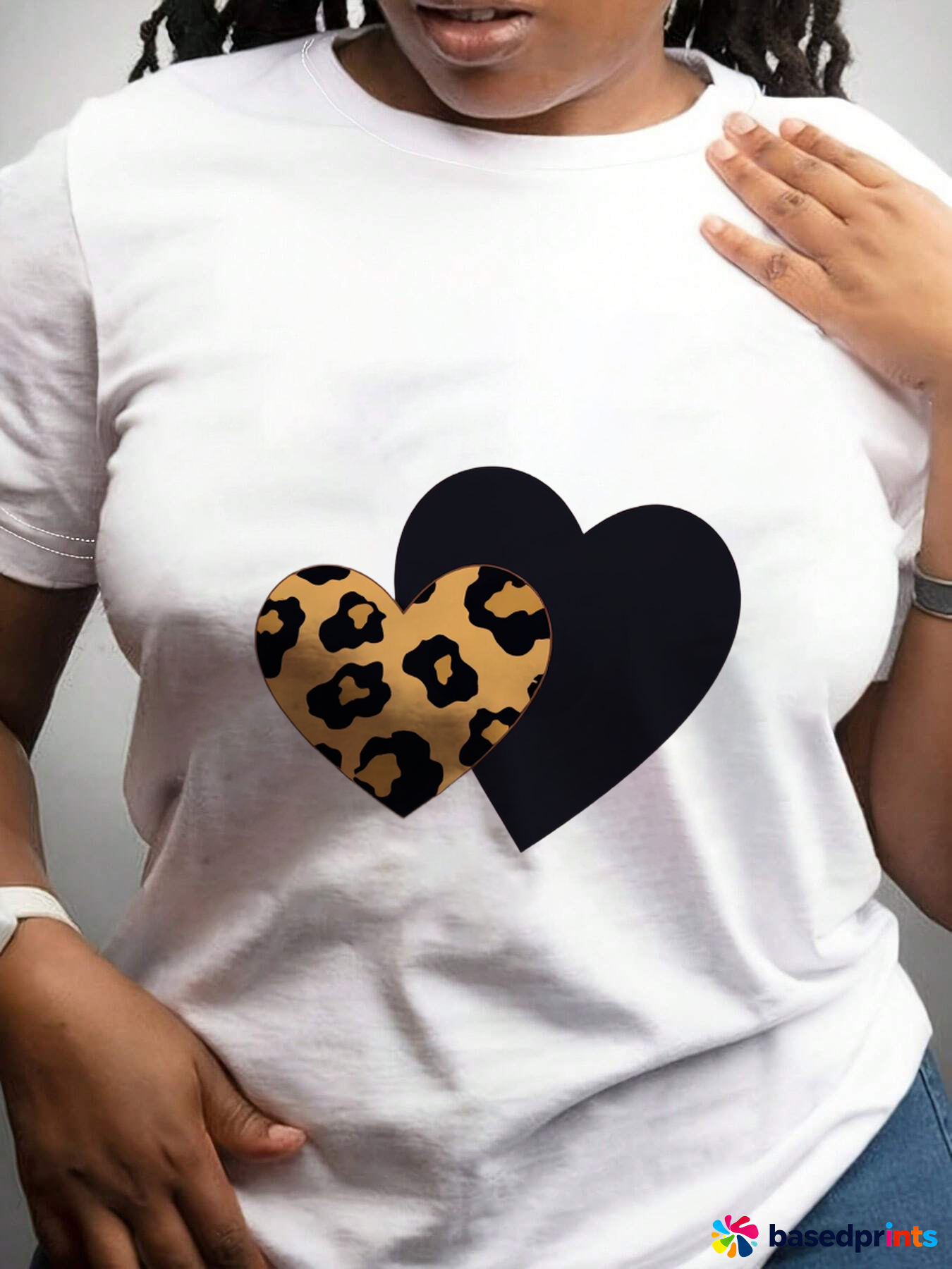 Leopard Print Hearts White T-Shirt