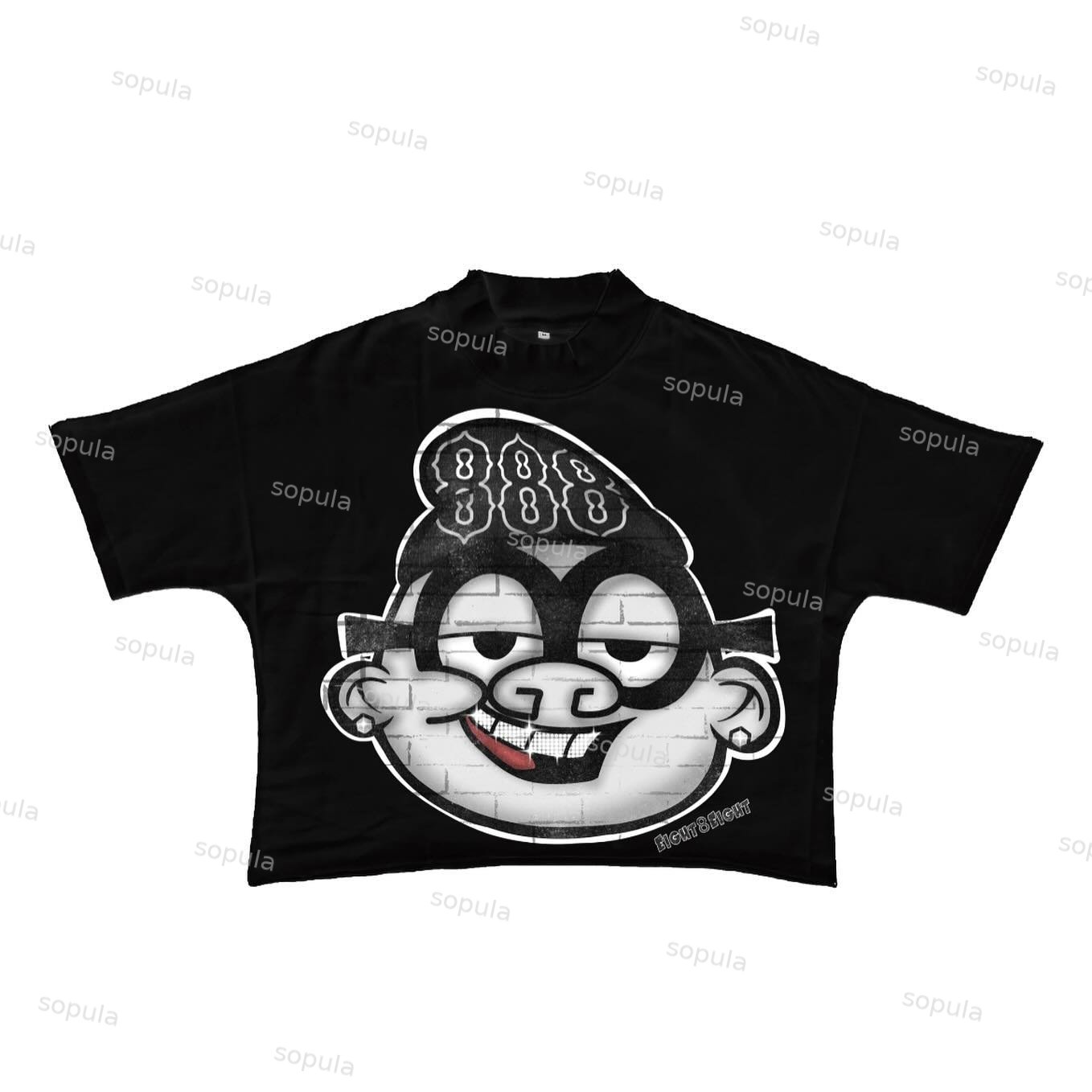 Sopula Vintage Cartoon Avatar Graphic Cotton Cropped T-Shirts