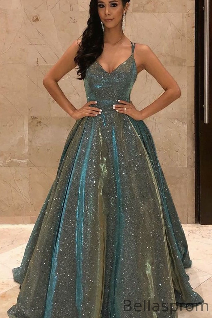 Bellasprom V-Neck Sleeveless Prom Dress Long Spaghetti-Straps Bellasprom