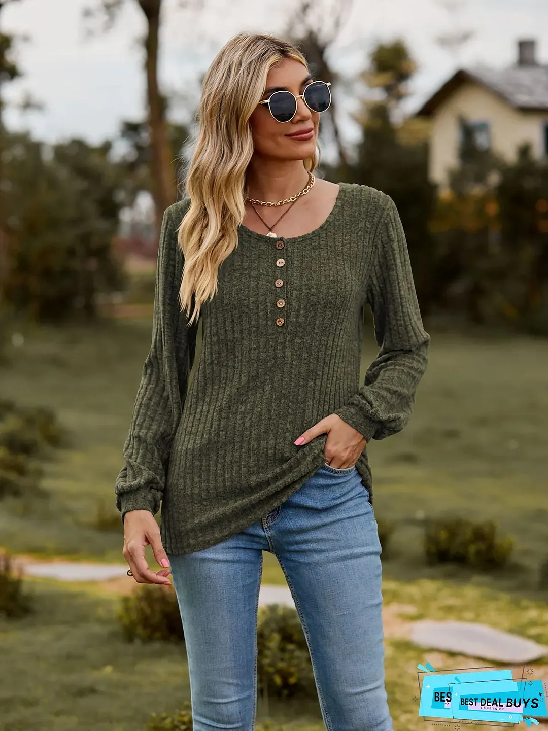 Plus Size Womens Oversized Long Sleeve Henley Shirt Sweater Soft Ribbed Pullover