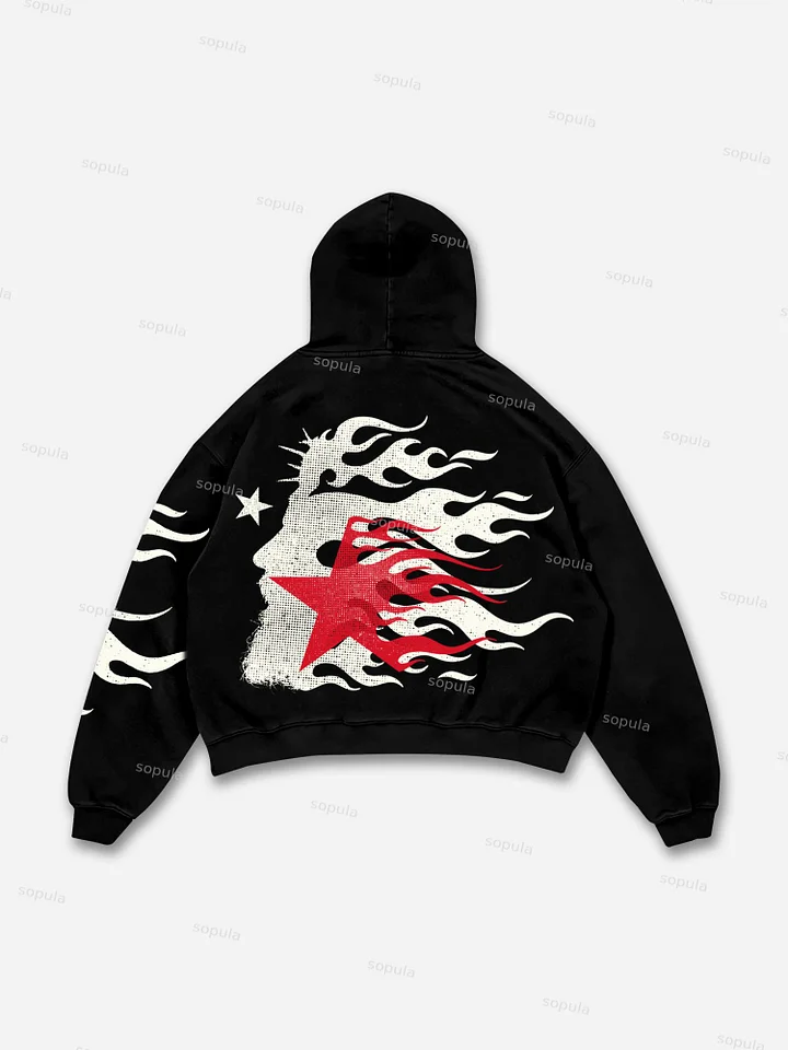 Sopula Hellstar Flame Jesus Silhouette Network Vintage Graphics Cotton Pocket Hoodie