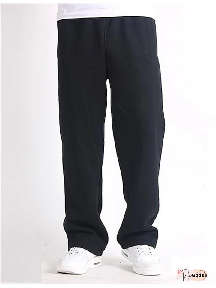 Men's Sweatpants Trousers Elastic Waist Straight Leg Solid Color Plain Breathable Comfortable Full Length Sports Outdoor Daily Wear Cotton Blend Casual / Sporty Athleisure Black Wine Micro-elastic