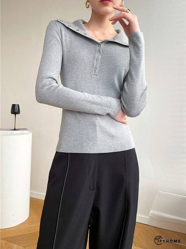 Casual Skinny Loose Solid Color Lapel Collar Pullovers | IFYHOME