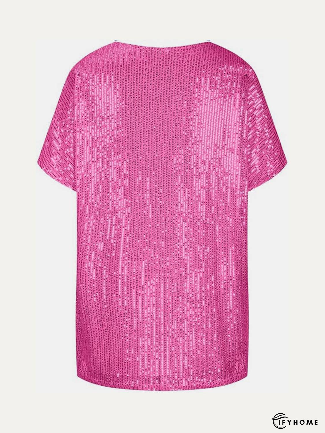 Full Size Sequin V-Neck Short Sleeve Top | IFYHOME