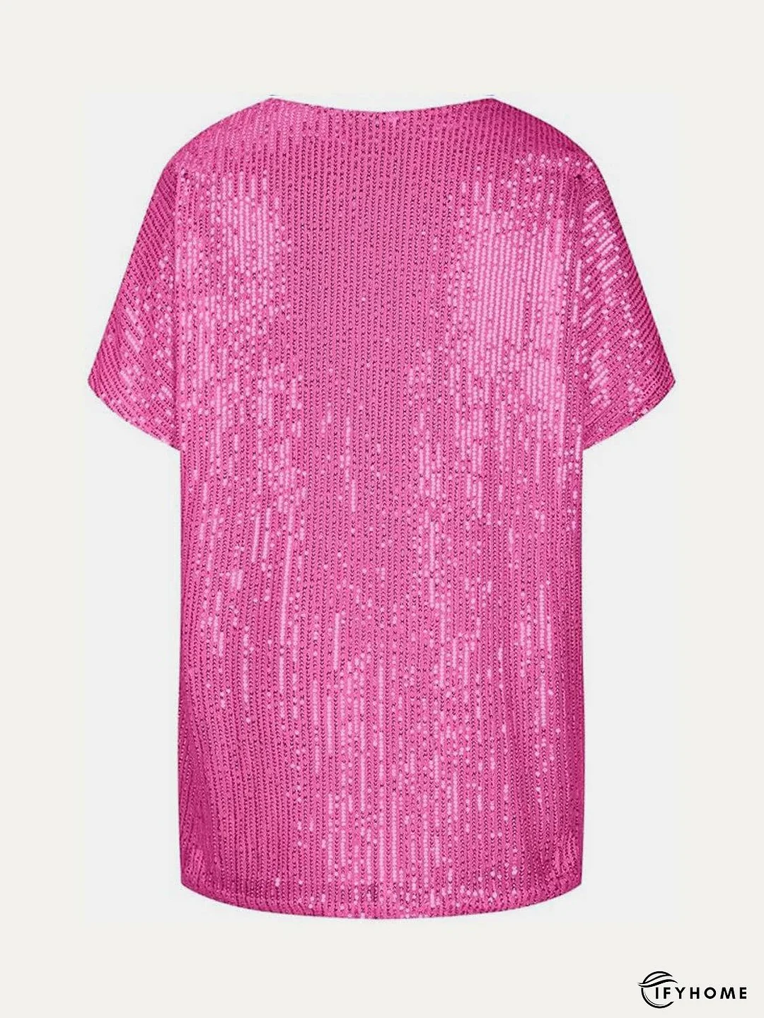 Full Size Sequin V-Neck Short Sleeve Top | IFYHOME