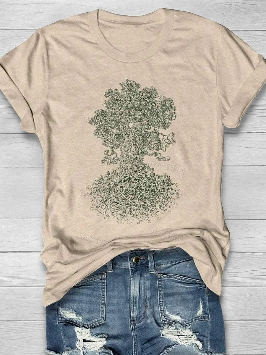 Eagerlys Trees Nature Hiking Print Short Sleeve T-shirt Eagerlys