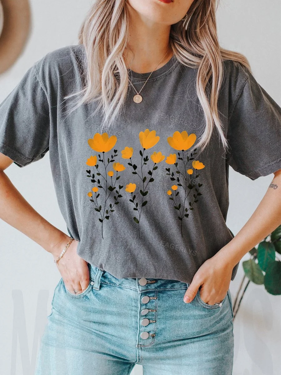 Eagerlys Yellow Flowers and Stems T-shirt Eagerlys