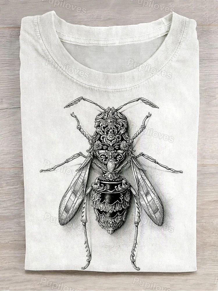 Pupiloves Pupiloves  Unisex Bumblebee Art Print Crew Neck Short Sleeve T-Shirt