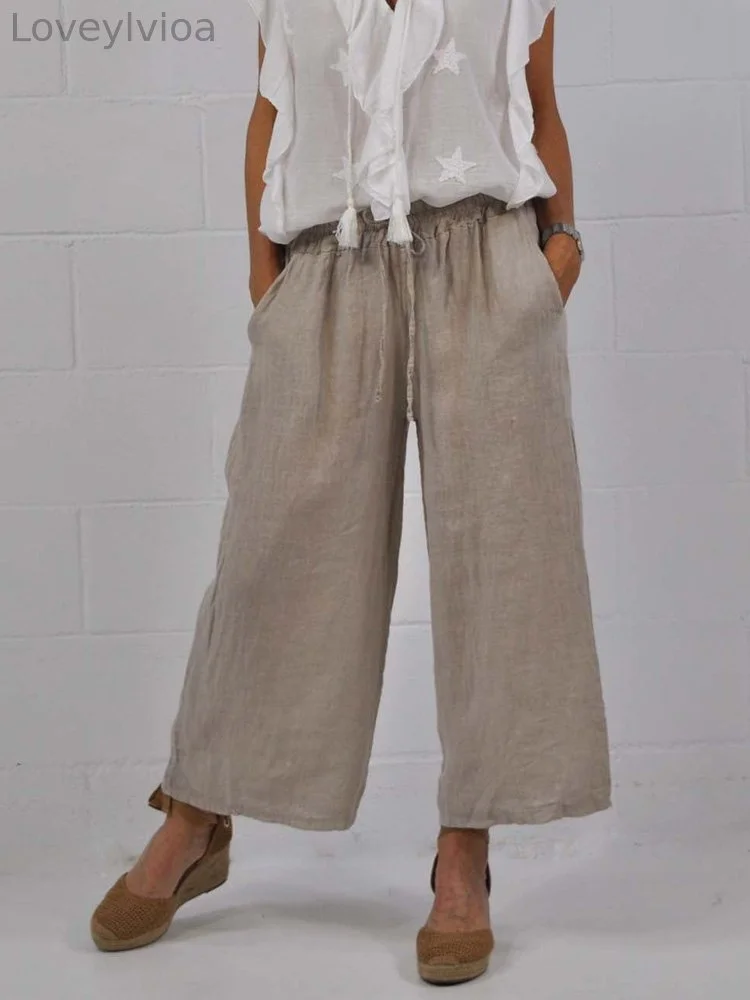 Solid Color Cotton Linen Cozy Loose Pants