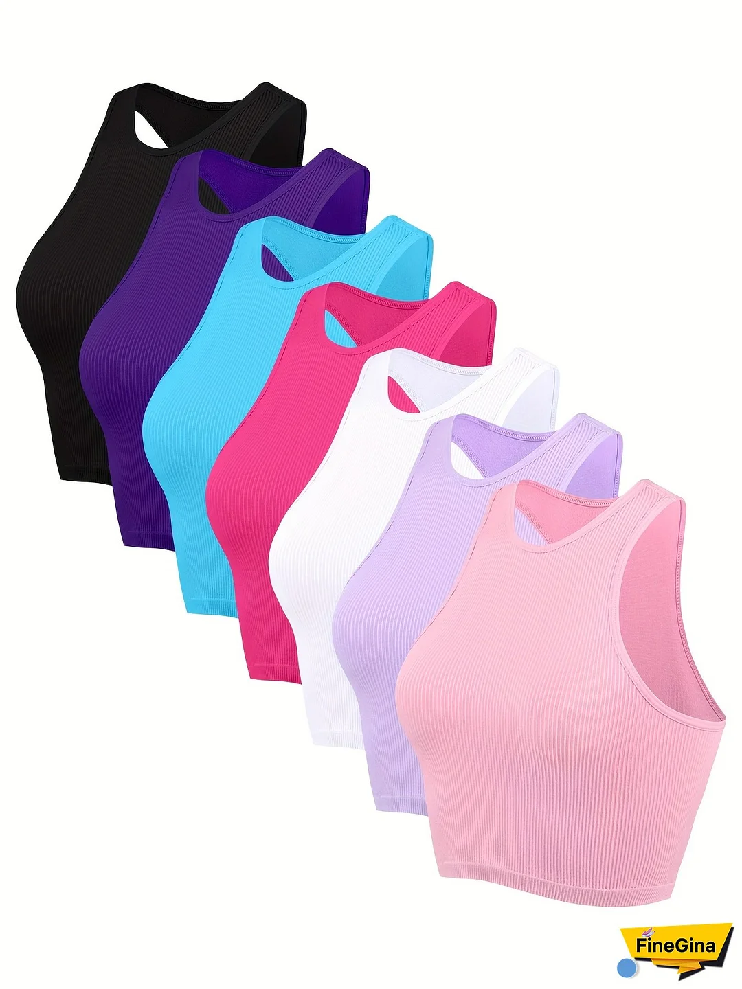 [7pcs Seamless Sports Tops] 7pcs NADIA GO Women's Seamless Sports Tank Tops | Breathable Sleeveless Workout Vests for Running, Yoga & Fitness | Assorted Colors (Navy Blue, Red, Dark Purple, Light Turquoise, Pink, Lavender)