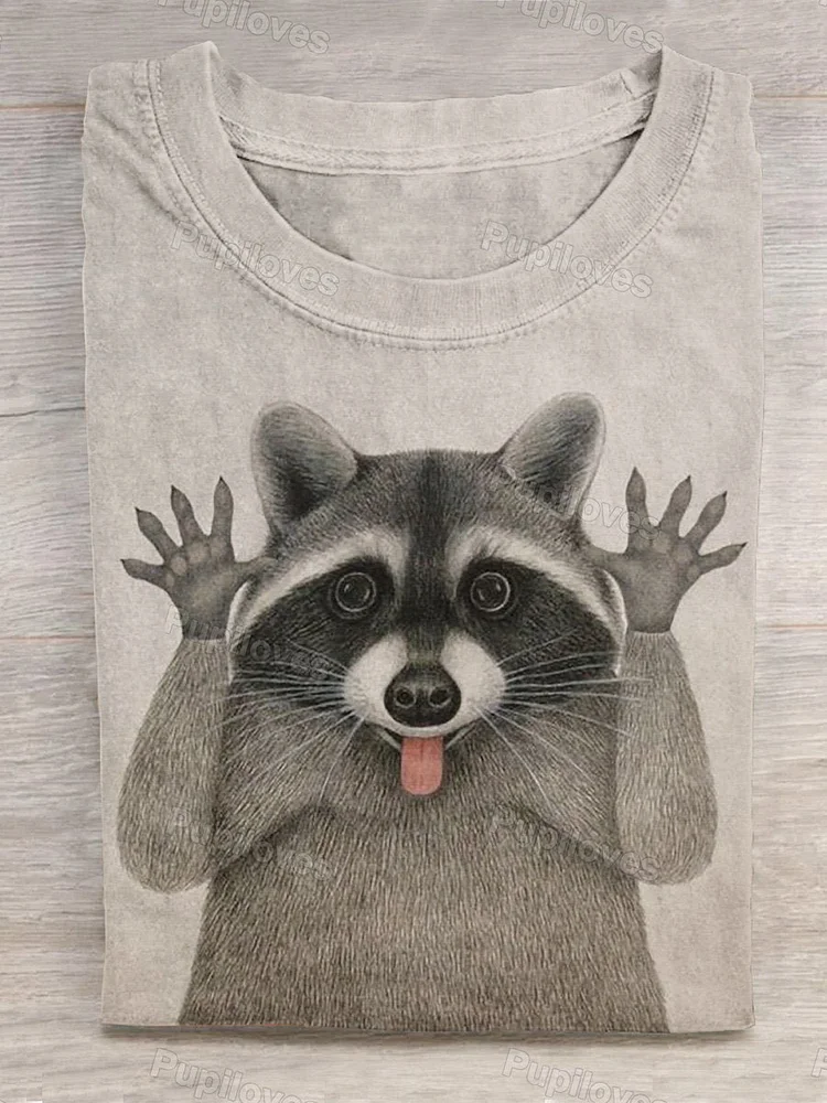 Pupiloves Pupiloves  Peek-A-Boo With Little Raccoon Art Printed T-shirt