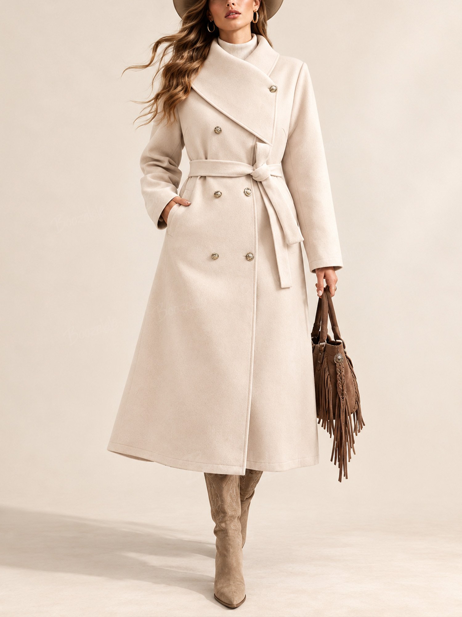 Perfect For Urban Bohemian Layering &mdash; 2026 Fall/Winter Women'S Asymmetrical Collar Double-Breasted Belt Wool Trench Coat