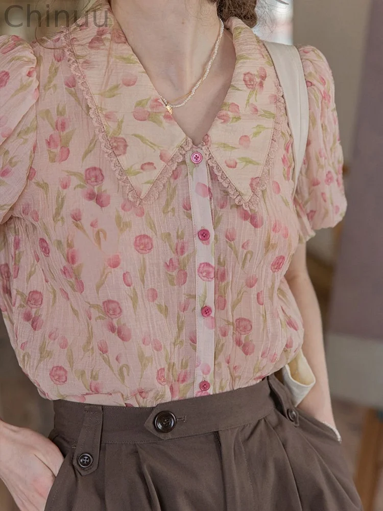 French Puff Sleeve Lapel Top