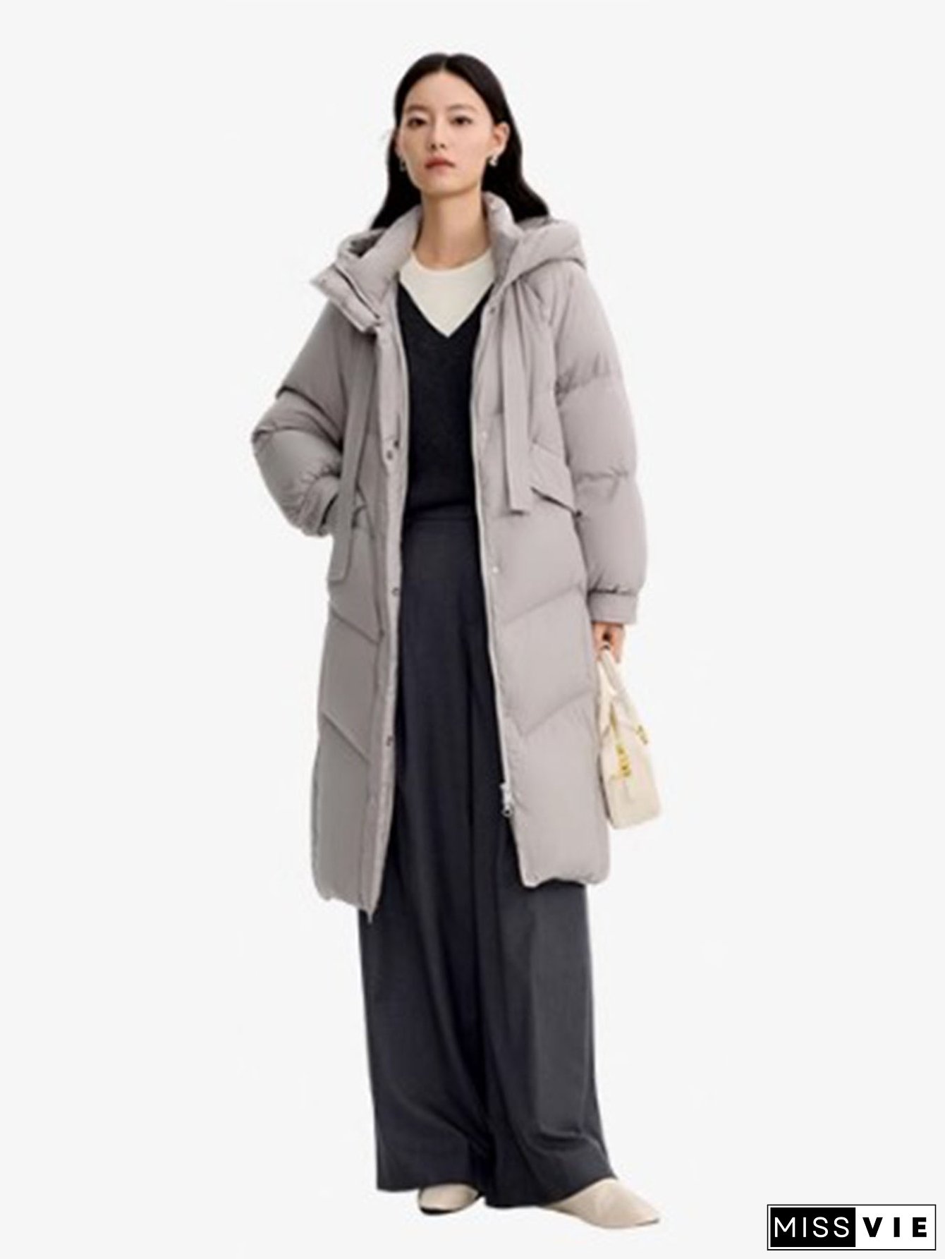 Women's White Fur Collar Hooded Parka Coat - Full-Zip Winter Jacket with Full-Length Coverage, Mid-Length Warm Fleece (No Belt), Hand Wash/Dry Clean - European Style Outerwear for Cold Weather (Casual & Formal) - Coat AA